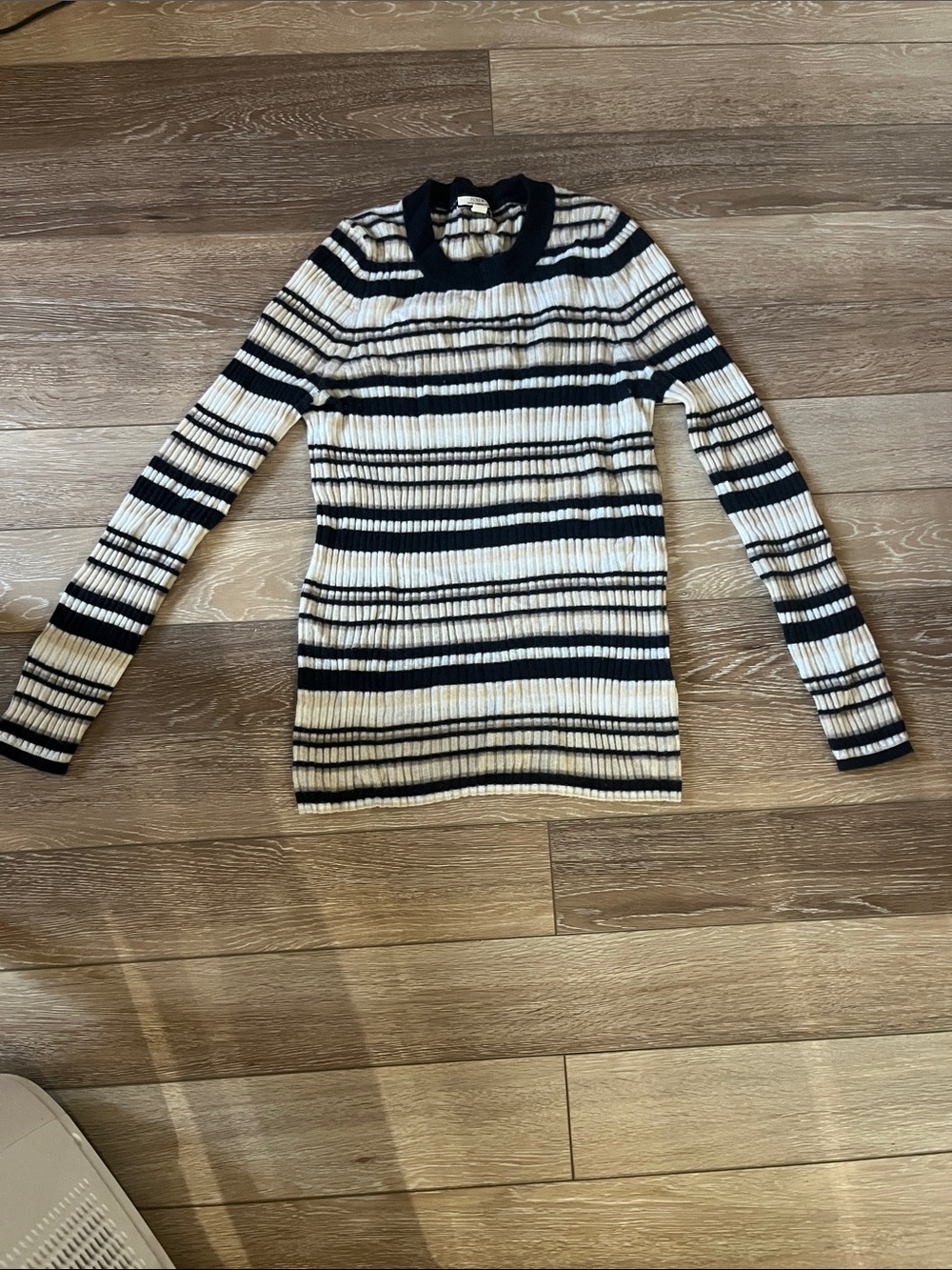 J. Crew Blue and Cream Ribbed Crewneck Sweater